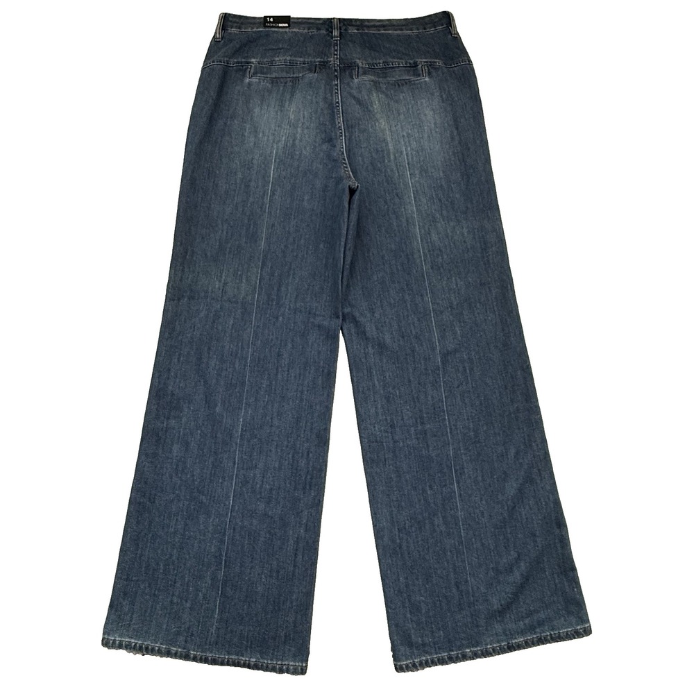New Wide Leg Trouser Jeans Women 14 Fashion Nova Denim 33.5" Inseam Dark Wash